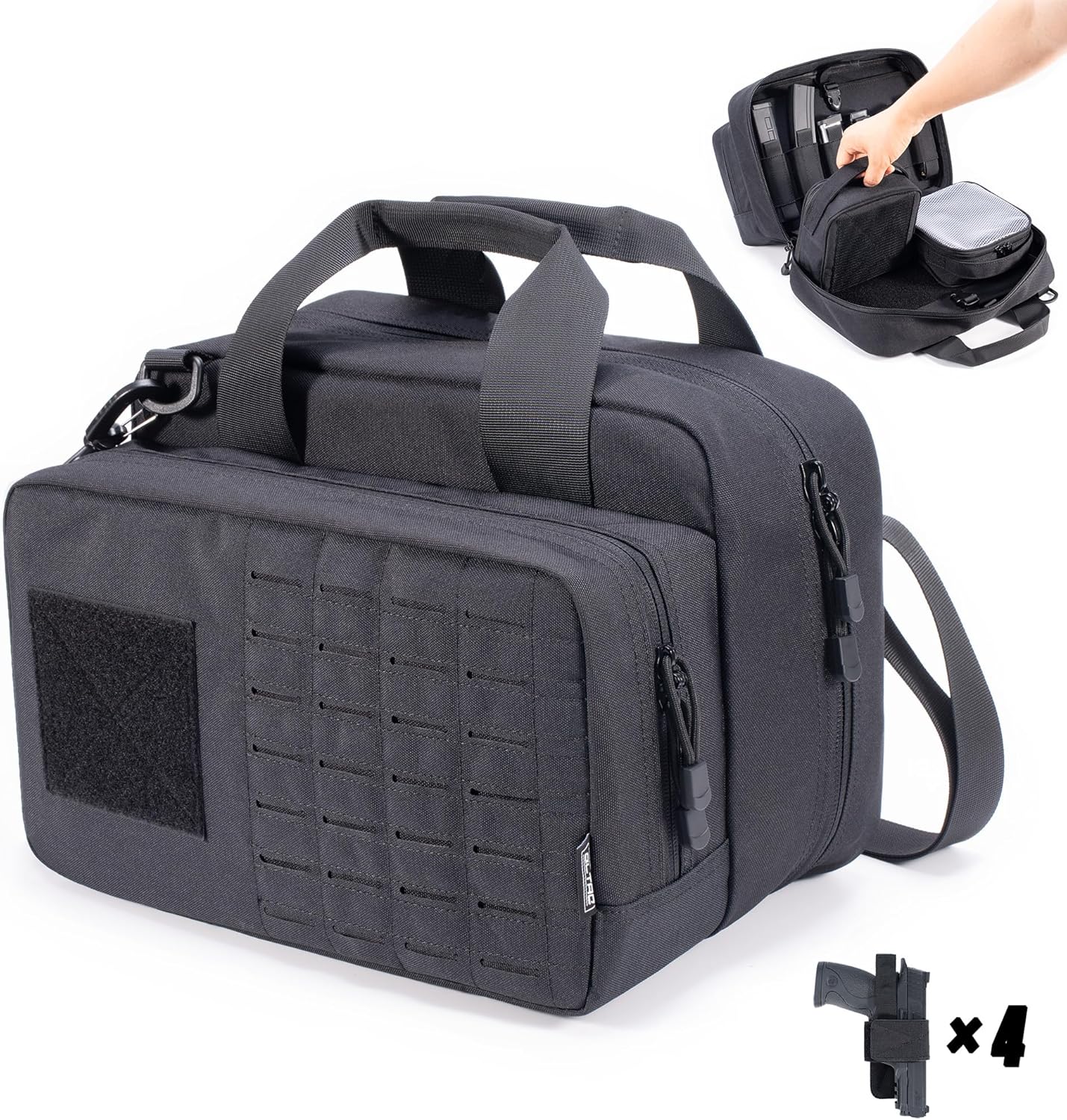 Tactical Soft Pistol Case – Compact Handgun Range Bag with 4 Holsters, Modular Storage, and Durable Design for Shooting, Hunting & Outdoor Use