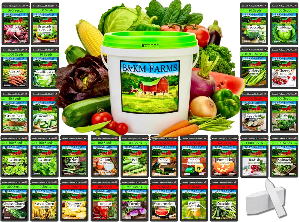 Heirloom Survival Seed Vault – 20,000+ Seeds, 30 Non-GMO Varieties, 5-Year Shelf Life, Weatherproof Bucket