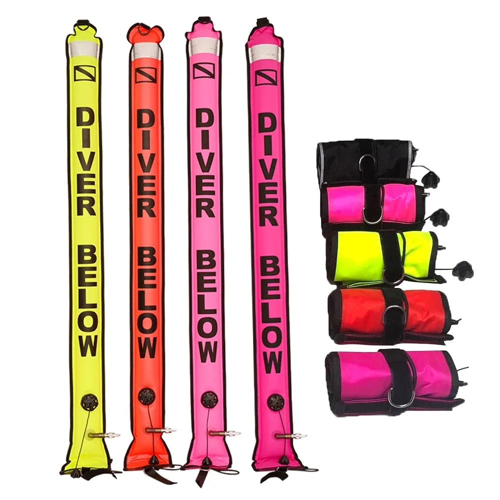 DIVE 1.5M Inflatable Scuba Diving SMB – High-Visibility Surface Marker Buoy with Oral & Regulator Inflation, Reflective Strips, & Stainless Steel D-Rings