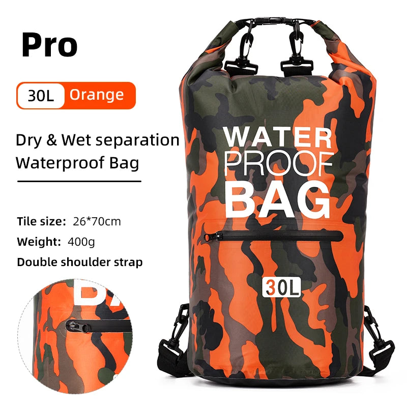 30L & 15L Waterproof Dry Bag Backpack with Wet/Dry Separation Pocket – Durable Outdoor Gear for Kayaking, Boating, Swimming & Water Sports
