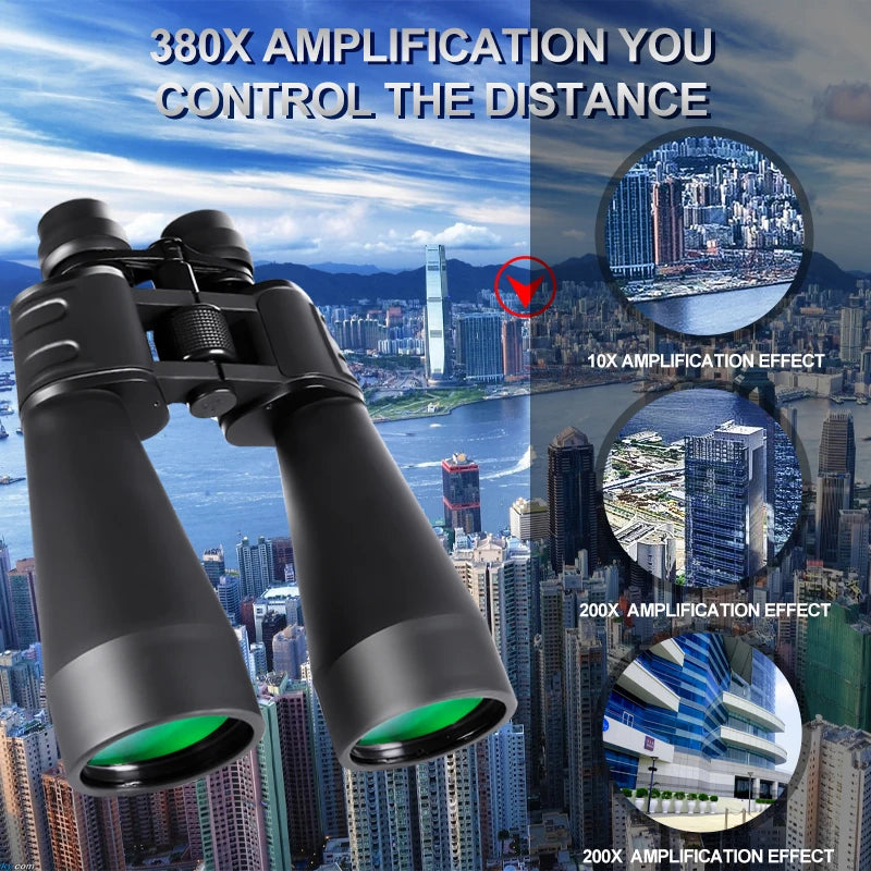 10-380x100 High-Powered Binoculars – Ultra Zoom HD BAK4 Long-Range Telescope for Hunting, Bird Watching, and Travel