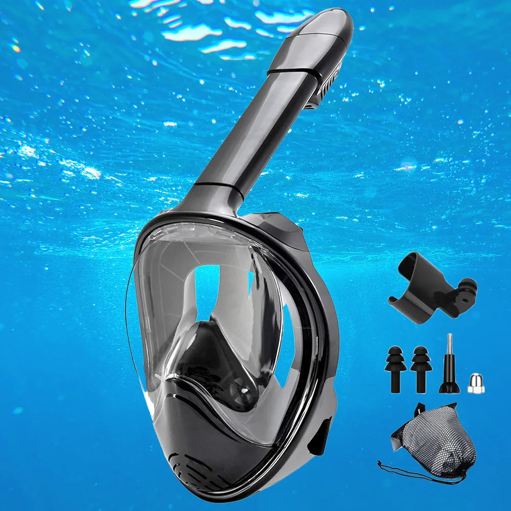 Full Face Snorkel Mask with Camera Mount – 180° Panoramic View, Anti-Fog, Anti-Leak, Easy Breathing Snorkeling Mask for Adults & Youth