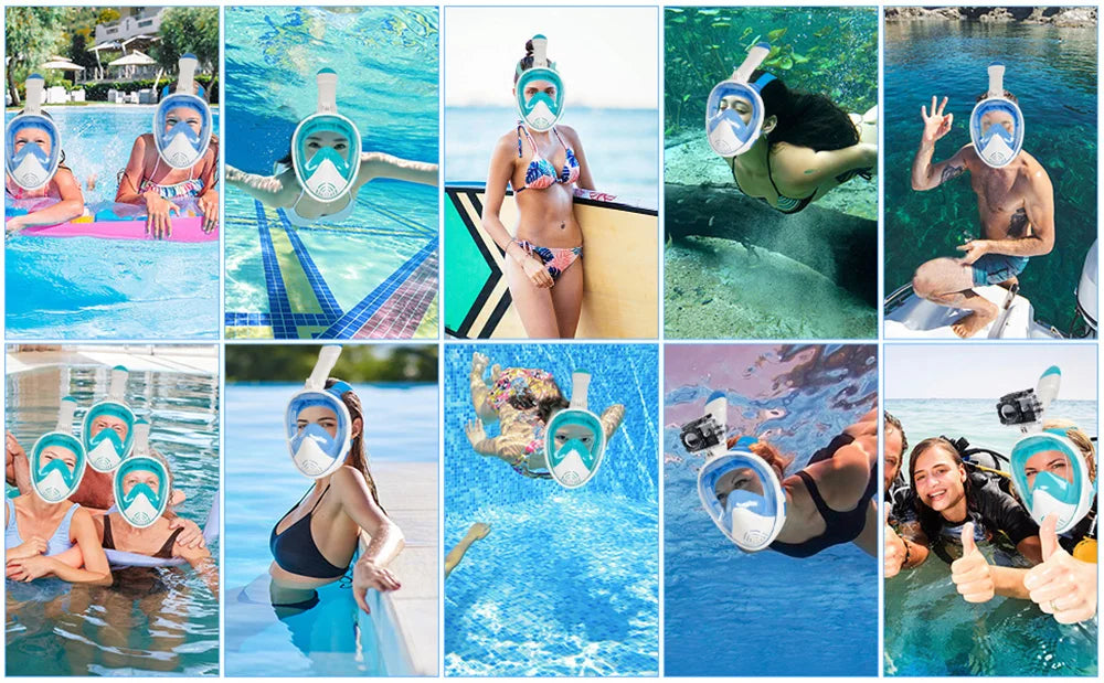 Full Face Snorkel Mask with Camera Mount – 180° Panoramic View, Anti-Fog, Anti-Leak, Easy Breathing Snorkeling Mask for Adults & Youth