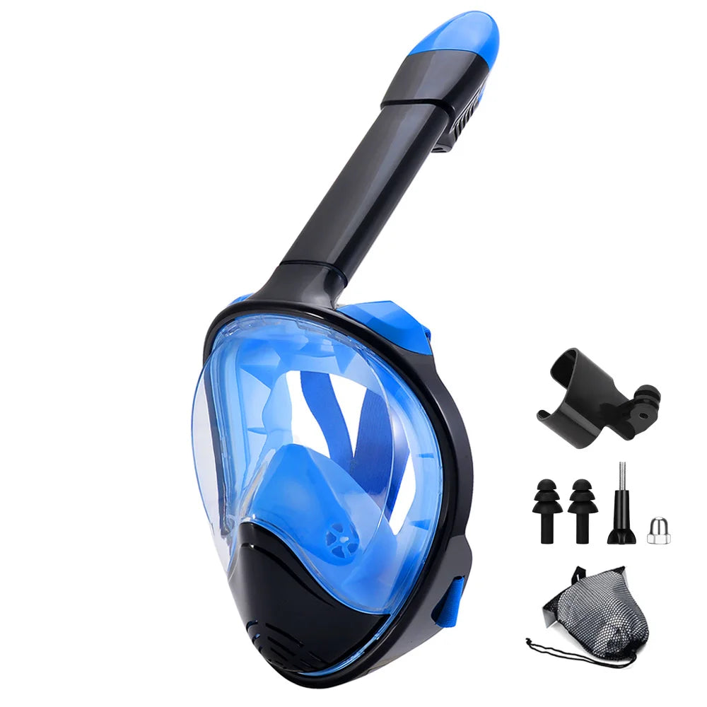 Full Face Snorkel Mask with Camera Mount – 180° Panoramic View, Anti-Fog, Anti-Leak, Easy Breathing Snorkeling Mask for Adults & Youth