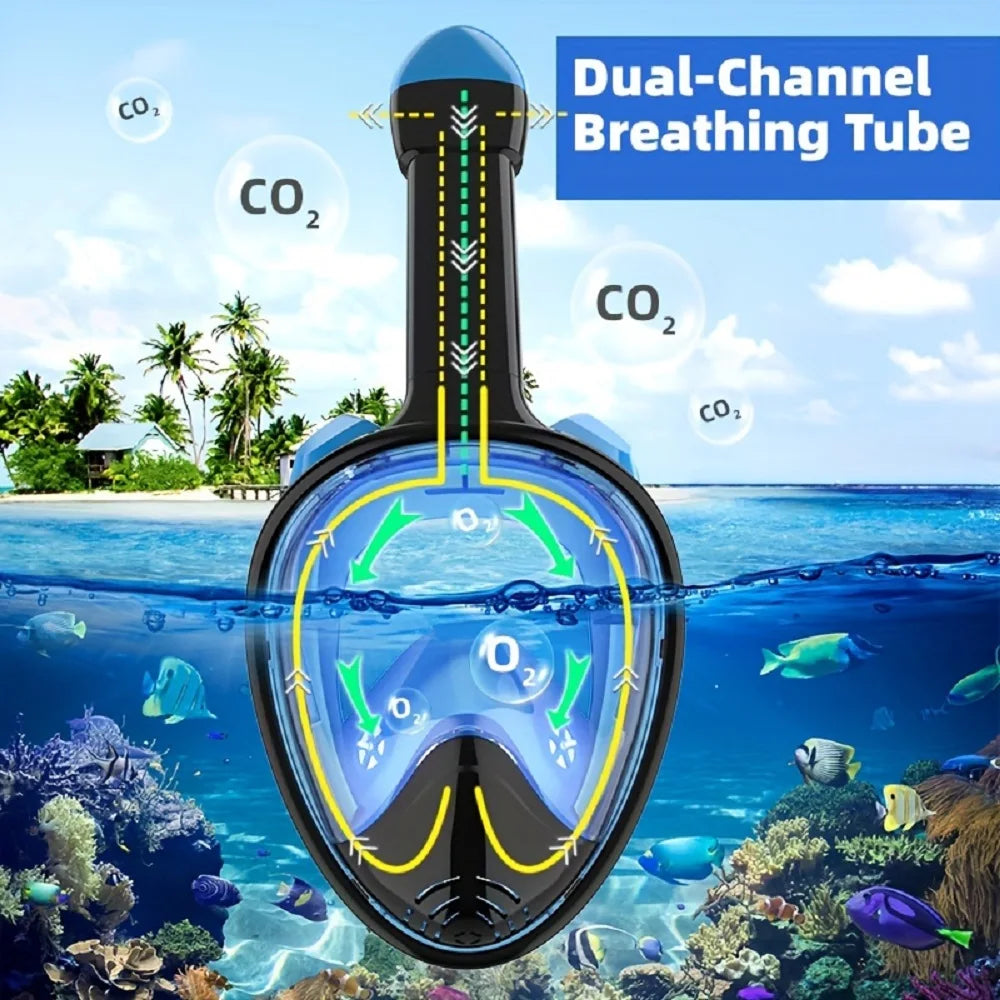 Full Face Snorkel Mask with Camera Mount – 180° Panoramic View, Anti-Fog, Anti-Leak, Easy Breathing Snorkeling Mask for Adults & Youth