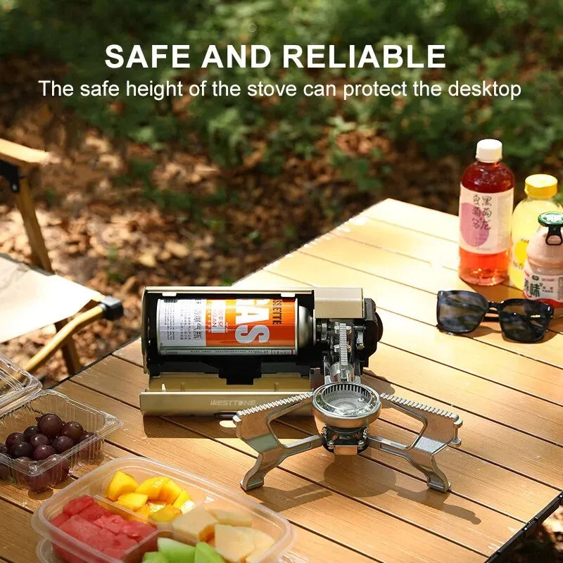 Portable Camping Gas Stove – High-Power Foldable Outdoor Burner with Auto Ignition & Safety Features for Hiking, Travel & Emergency Cooking