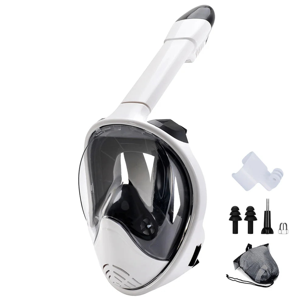 Full Face Snorkel Mask with Camera Mount – 180° Panoramic View, Anti-Fog, Anti-Leak, Easy Breathing Snorkeling Mask for Adults & Youth