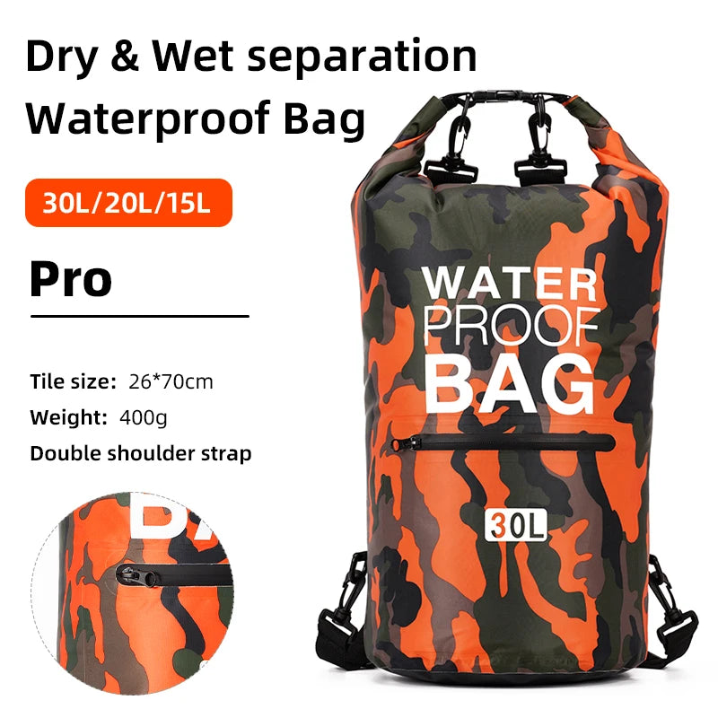 30L & 15L Waterproof Dry Bag Backpack with Wet/Dry Separation Pocket – Durable Outdoor Gear for Kayaking, Boating, Swimming & Water Sports