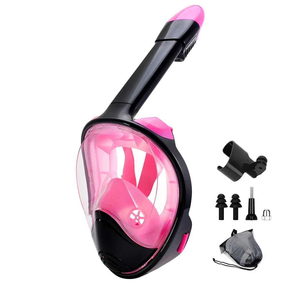 Full Face Snorkel Mask with Camera Mount – 180° Panoramic View, Anti-Fog, Anti-Leak, Easy Breathing Snorkeling Mask for Adults & Youth
