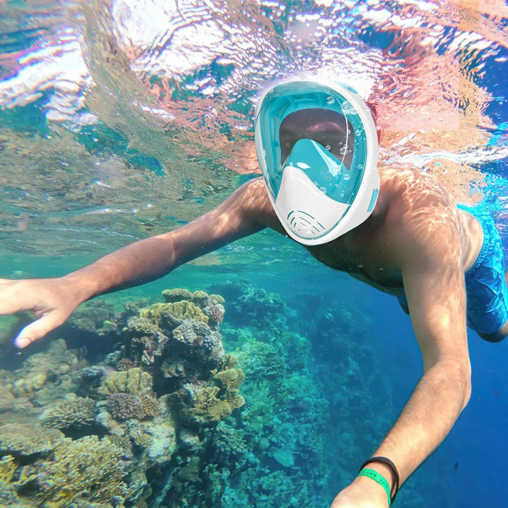 Full Face Snorkel Mask with Camera Mount – 180° Panoramic View, Anti-Fog, Anti-Leak, Easy Breathing Snorkeling Mask for Adults & Youth