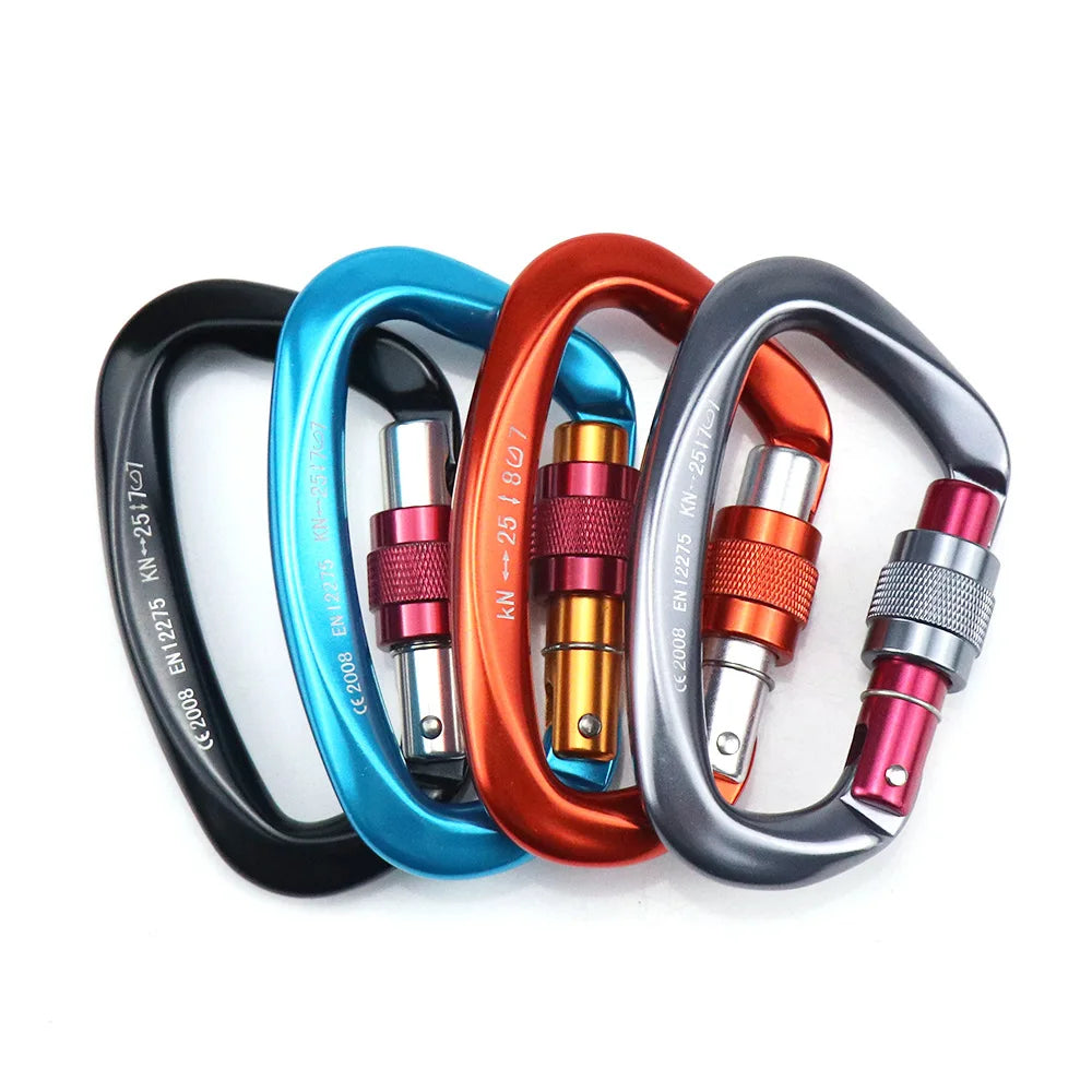 Heavy Duty 25kN Rock Climbing Carabiner | D-Shape Aluminum Locking Carabiner Clip with Safety Screw Lock & Spring-Loaded Gate for Outdoor Mountaineering, Rappelling, Hiking, Rescue, and Gear Kits