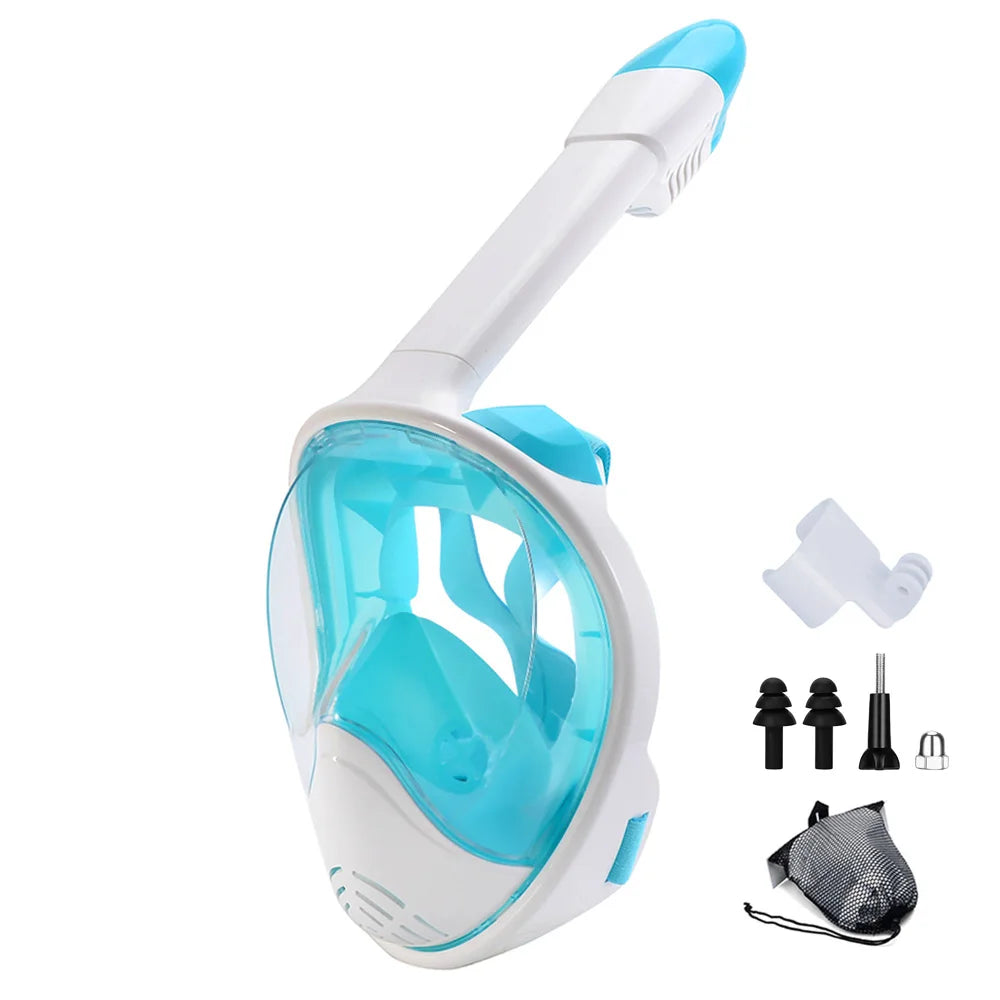 Full Face Snorkel Mask with Camera Mount – 180° Panoramic View, Anti-Fog, Anti-Leak, Easy Breathing Snorkeling Mask for Adults & Youth