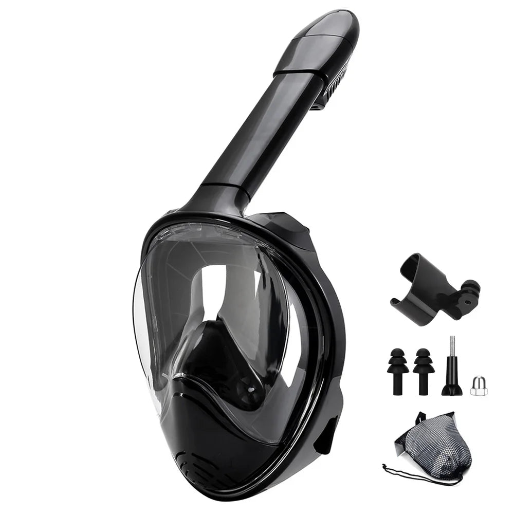 Full Face Snorkel Mask with Camera Mount – 180° Panoramic View, Anti-Fog, Anti-Leak, Easy Breathing Snorkeling Mask for Adults & Youth