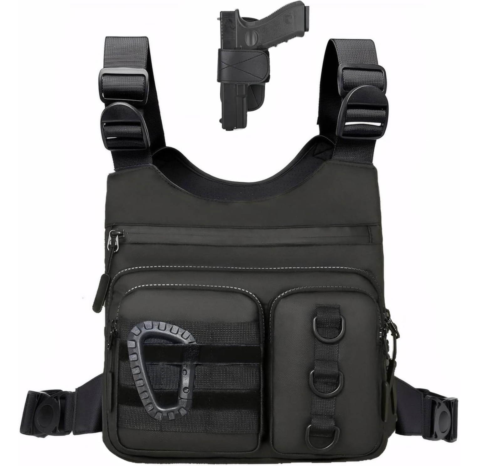Chest Vest Gun Holster Fits Most Pistols, Adjustable EDC Travel Chest Pack for Running, Hiking, Workouts