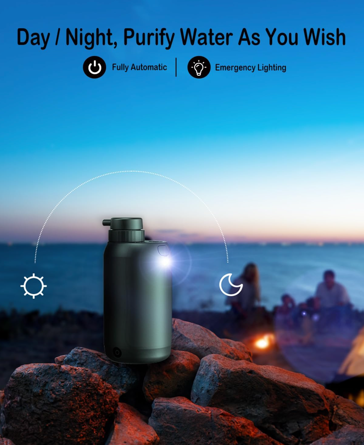 Electric Water Purifier Survival, 0.01 Micron '5-Stage' Water Filtration System Survival with Emergency Lighting Water Filter for Camping Backpacking Hiking