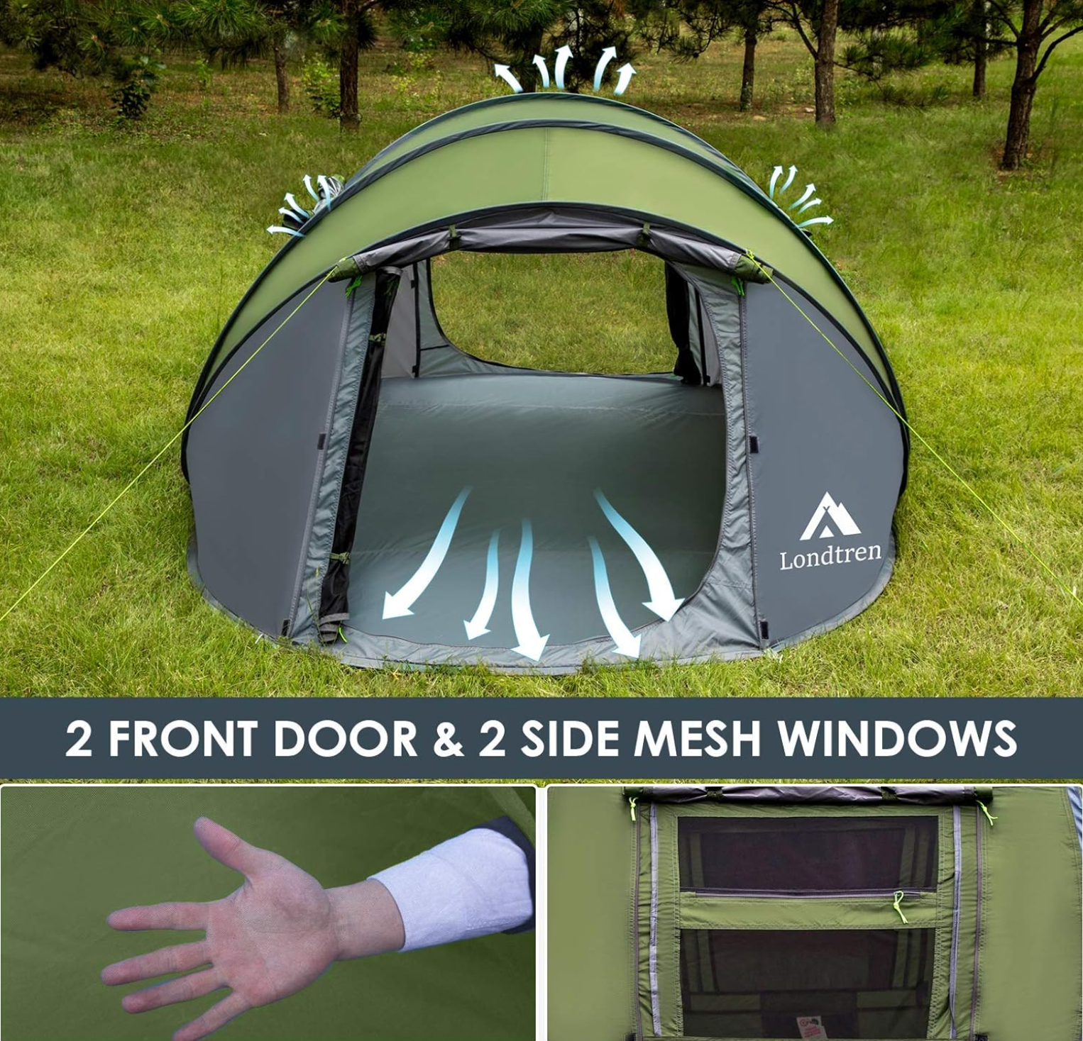 4 Person Easy Pop Up Tent Waterproof Automatic Setup 2 Doors-Instant Family Tents for Camping Hiking & Traveling