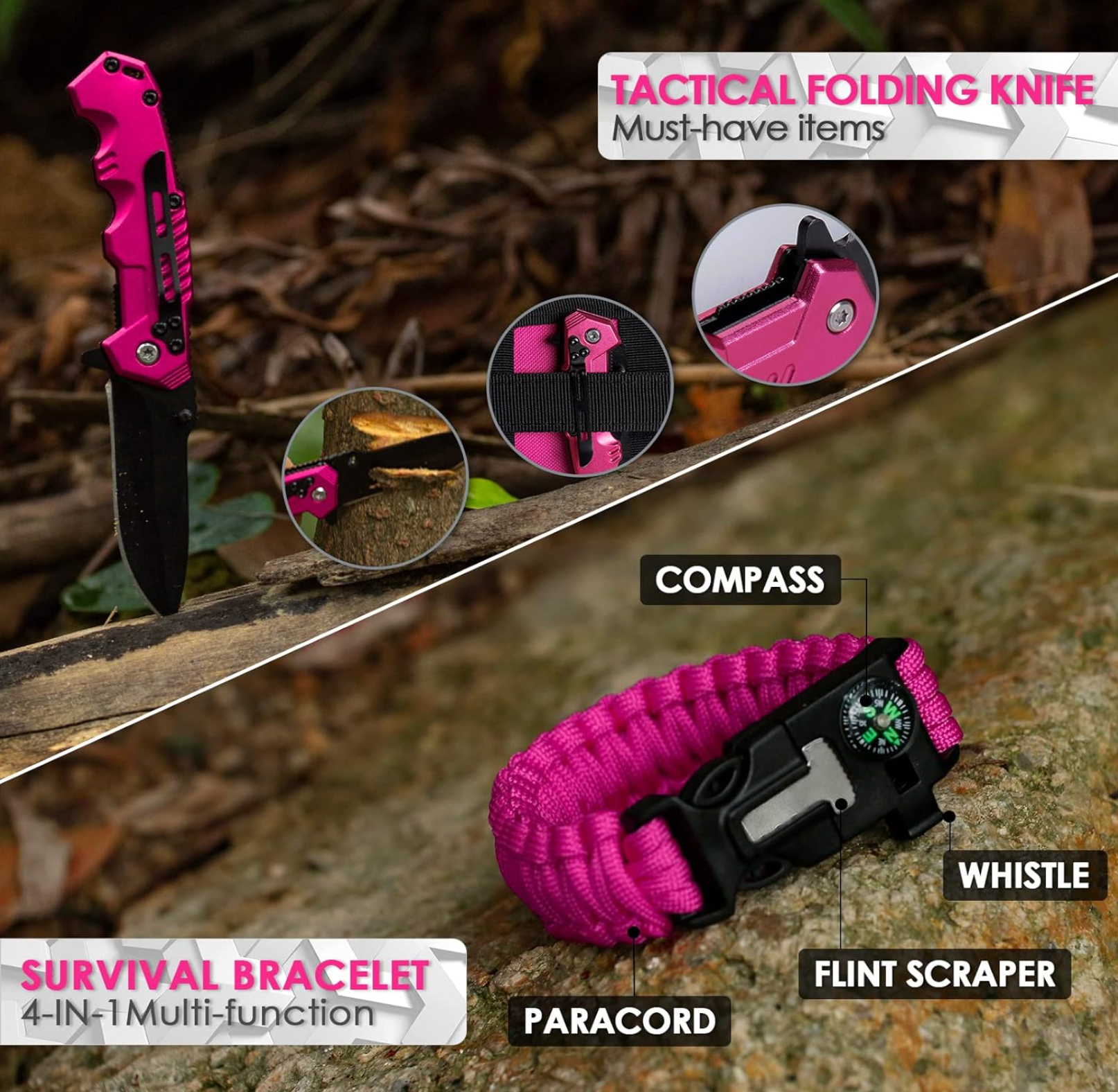 Women’s Pink Emergency Survival & First Aid Kit – Self Defense Gear with Tactical Molle Pouch, Emergency Tent, and Outdoor Survival Equipment for Hiking, Camping, and Adventure