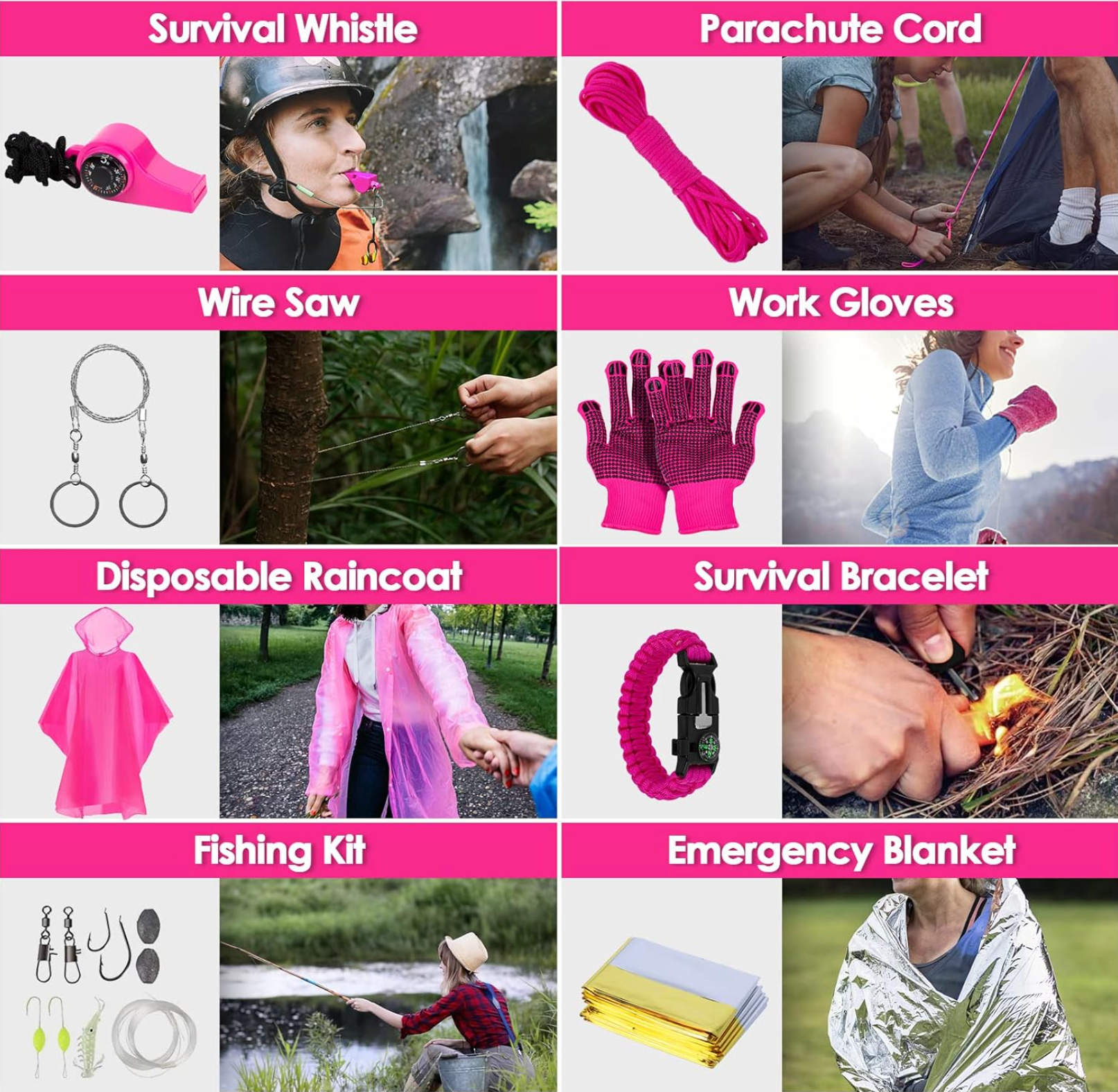 Women’s Pink Emergency Survival & First Aid Kit – Self Defense Gear with Tactical Molle Pouch, Emergency Tent, and Outdoor Survival Equipment for Hiking, Camping, and Adventure