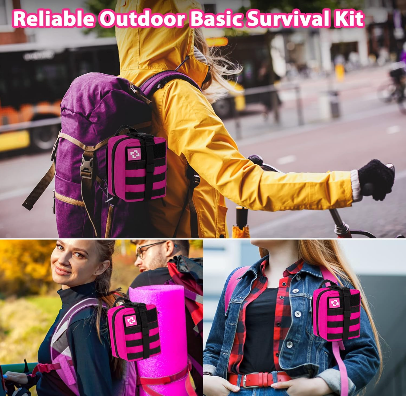 Women’s Pink Emergency Survival & First Aid Kit – Self Defense Gear with Tactical Molle Pouch, Emergency Tent, and Outdoor Survival Equipment for Hiking, Camping, and Adventure