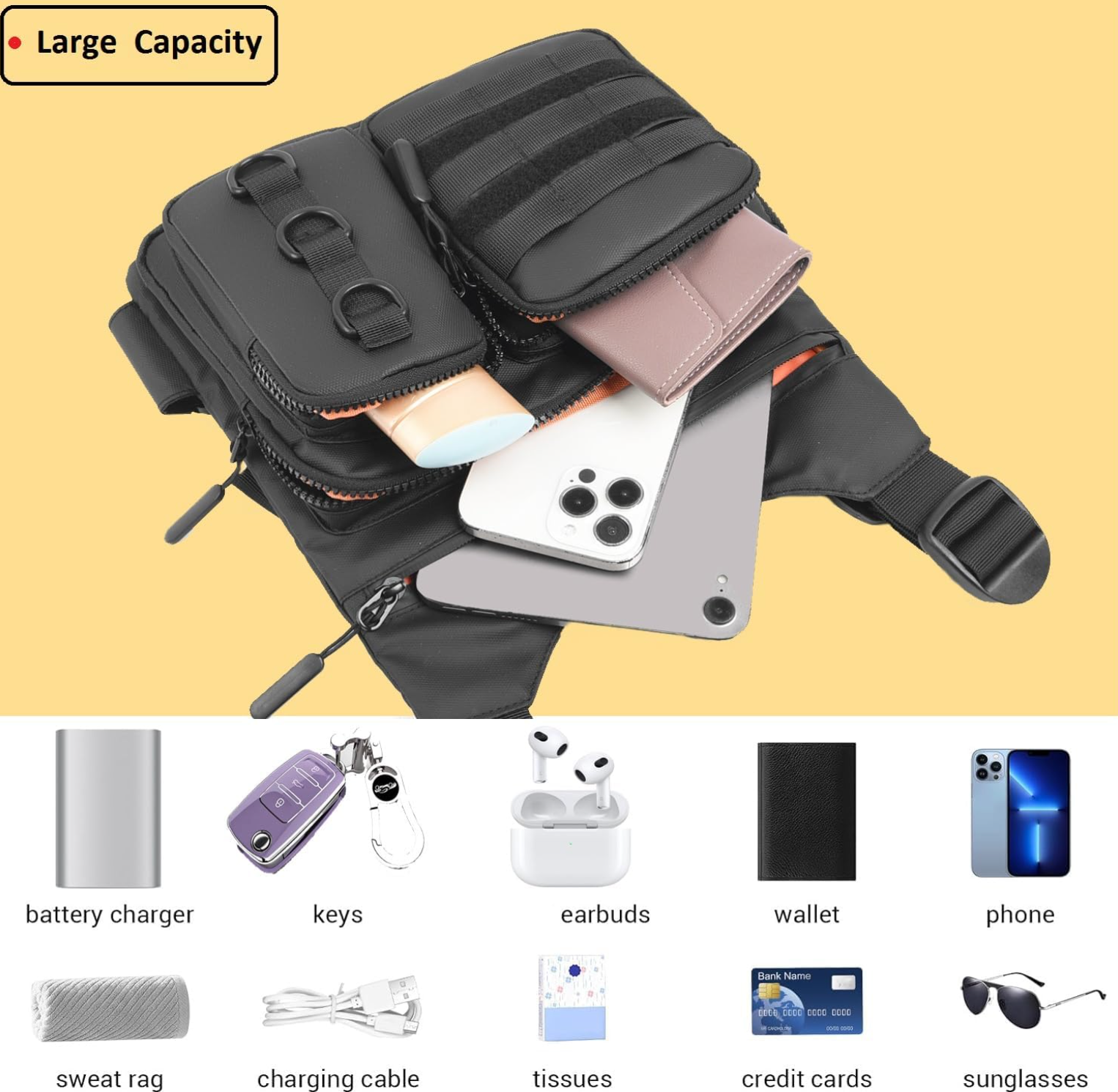 Chest Vest Gun Holster Fits Most Pistols, Adjustable EDC Travel Chest Pack for Running, Hiking, Workouts