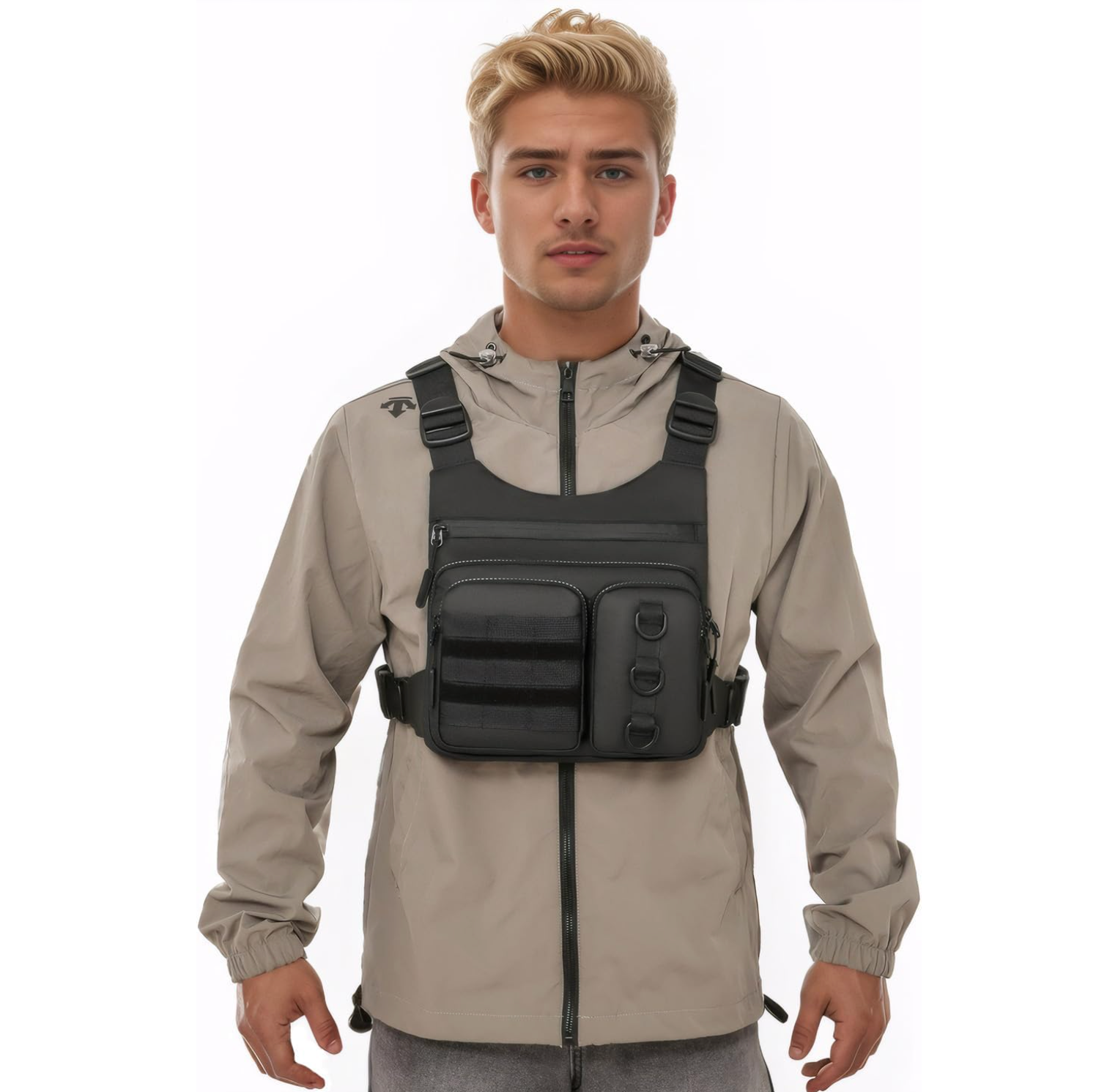 Chest Vest Gun Holster Fits Most Pistols, Adjustable EDC Travel Chest Pack for Running, Hiking, Workouts