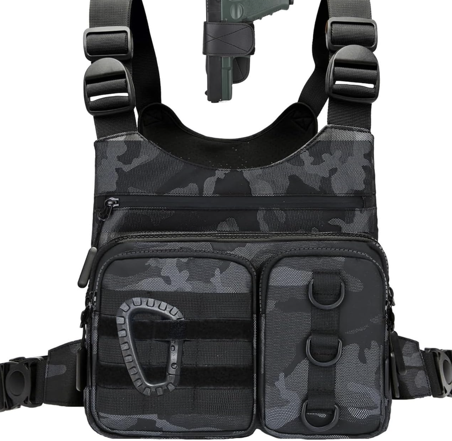Chest Vest Gun Holster Fits Most Pistols, Adjustable EDC Travel Chest Pack for Running, Hiking, Workouts