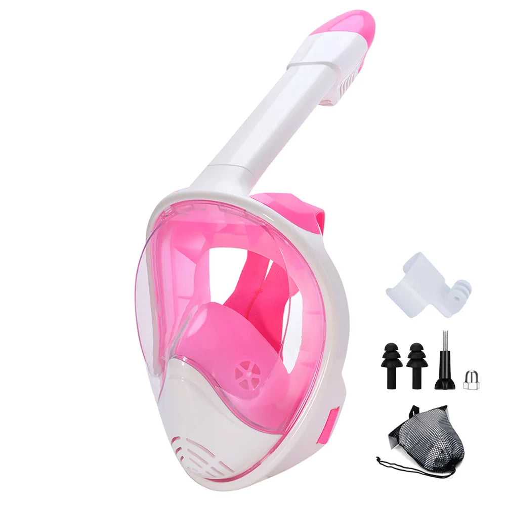 Full Face Snorkel Mask with Camera Mount – 180° Panoramic View, Anti-Fog, Anti-Leak, Easy Breathing Snorkeling Mask for Adults & Youth