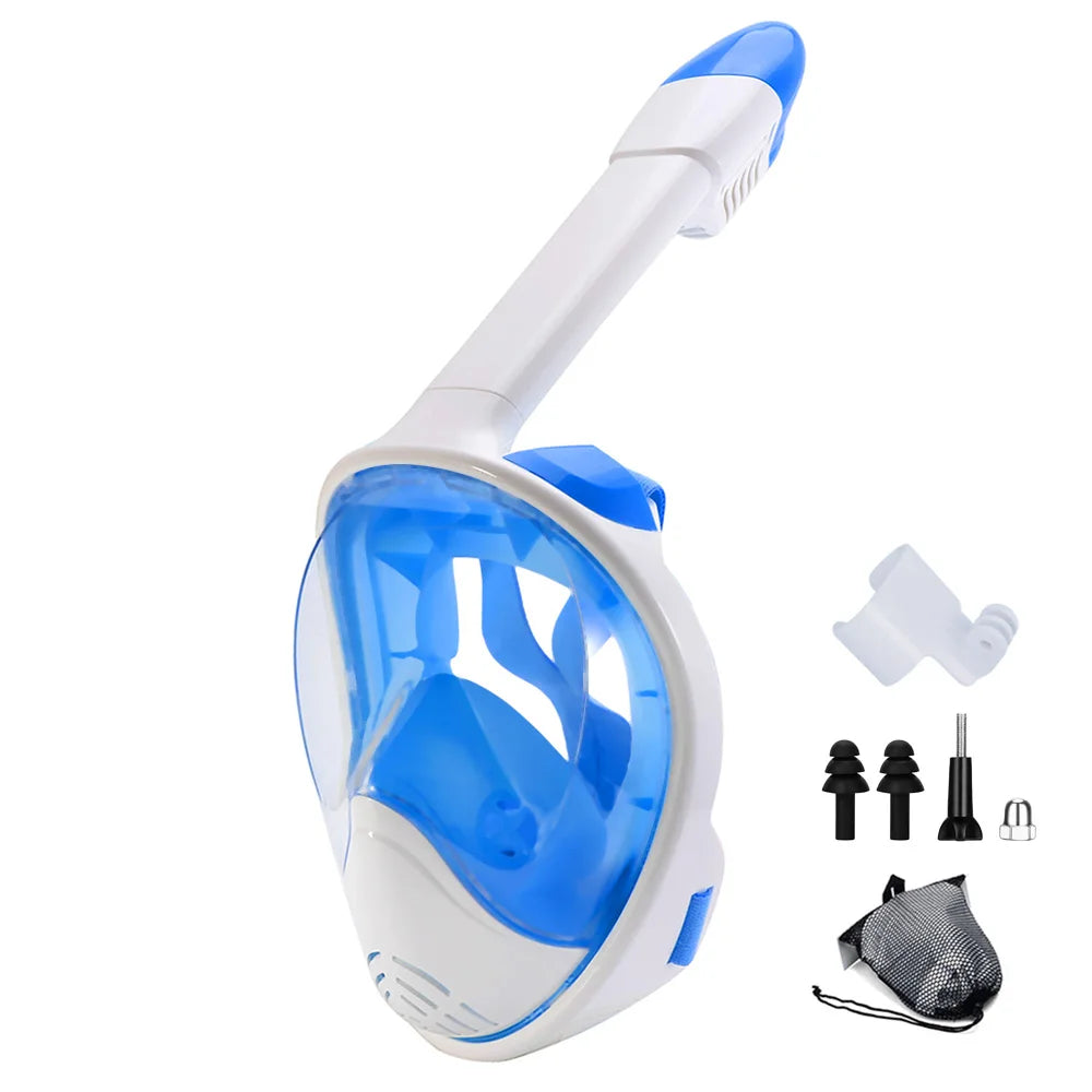 Full Face Snorkel Mask with Camera Mount – 180° Panoramic View, Anti-Fog, Anti-Leak, Easy Breathing Snorkeling Mask for Adults & Youth
