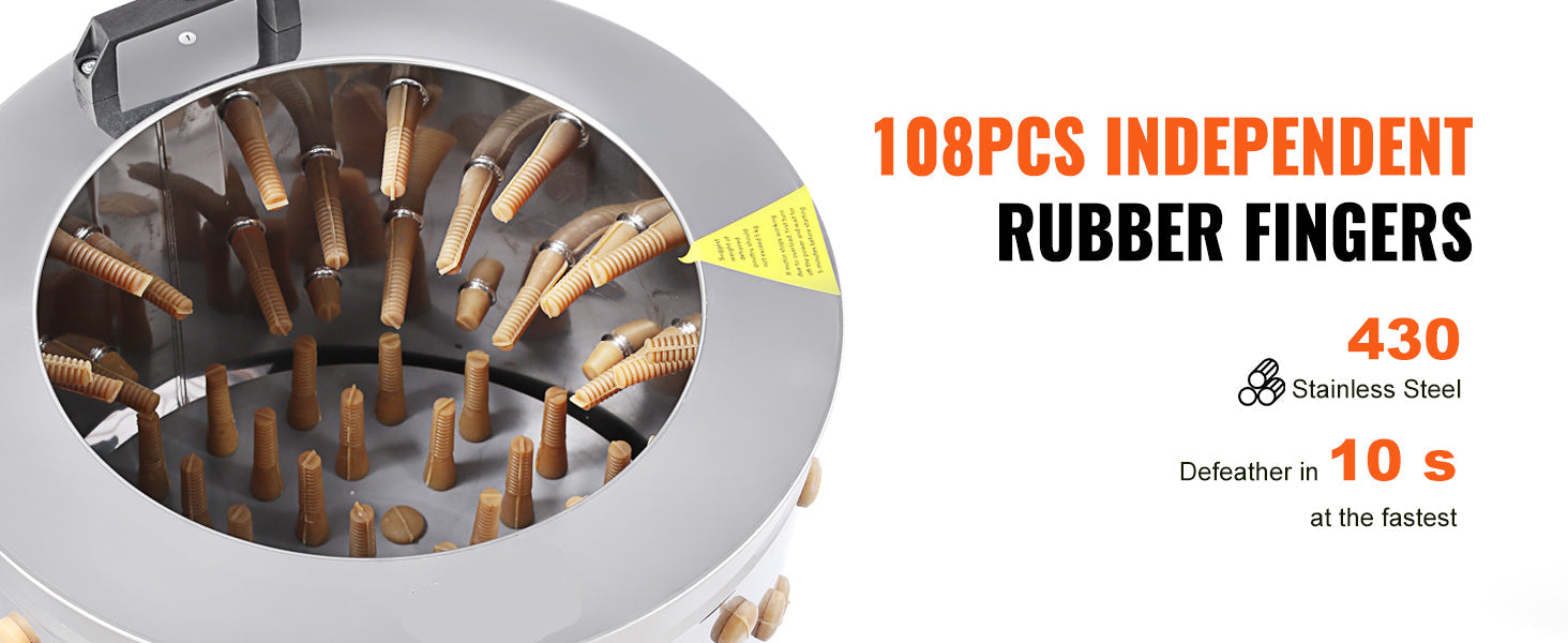 20-Inch Stainless Steel Chicken Plucker Machine – 500W Poultry Plucking Machine with 108 Soft Fingers & Debris Collection System for Efficient Feather Removal