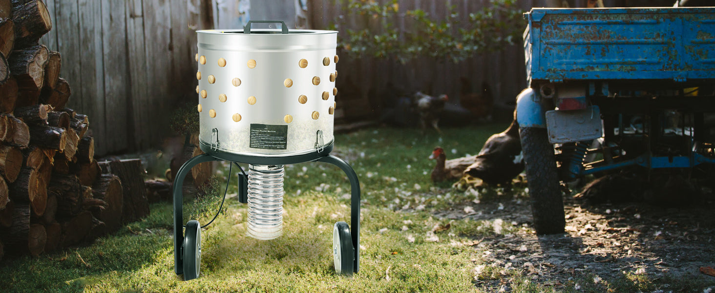 20-Inch Stainless Steel Chicken Plucker Machine – 500W Poultry Plucking Machine with 108 Soft Fingers & Debris Collection System for Efficient Feather Removal