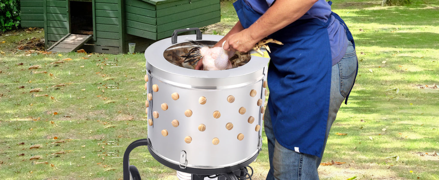 20-Inch Stainless Steel Chicken Plucker Machine – 500W Poultry Plucking Machine with 108 Soft Fingers & Debris Collection System for Efficient Feather Removal