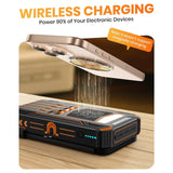 Phone charging wirelessly on the solar power bank Qi charging pad with no cable